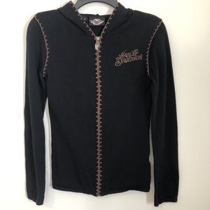 Vintage Black and Brown Harley Davidson Zip Up